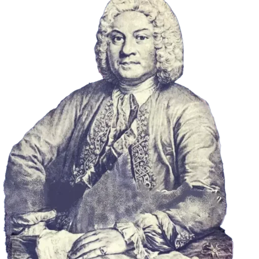 Retrato de António Teixeira, compositor português do séc. XVIII, a preto e branco, usado como capa de álbum